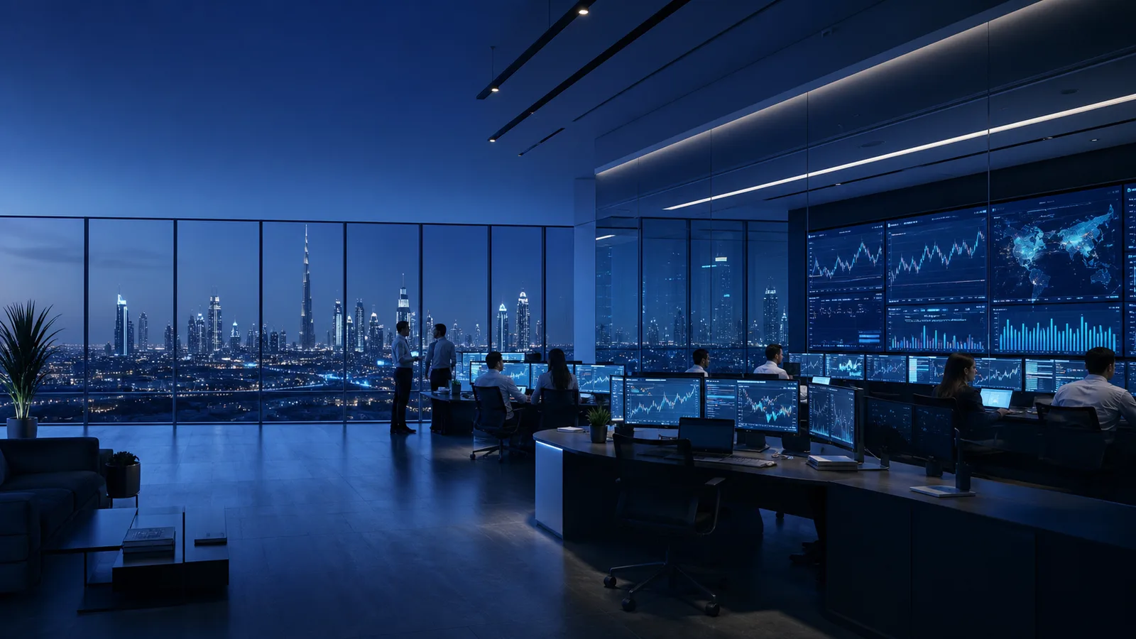 Modern financial technology operations center overlooking Dubai